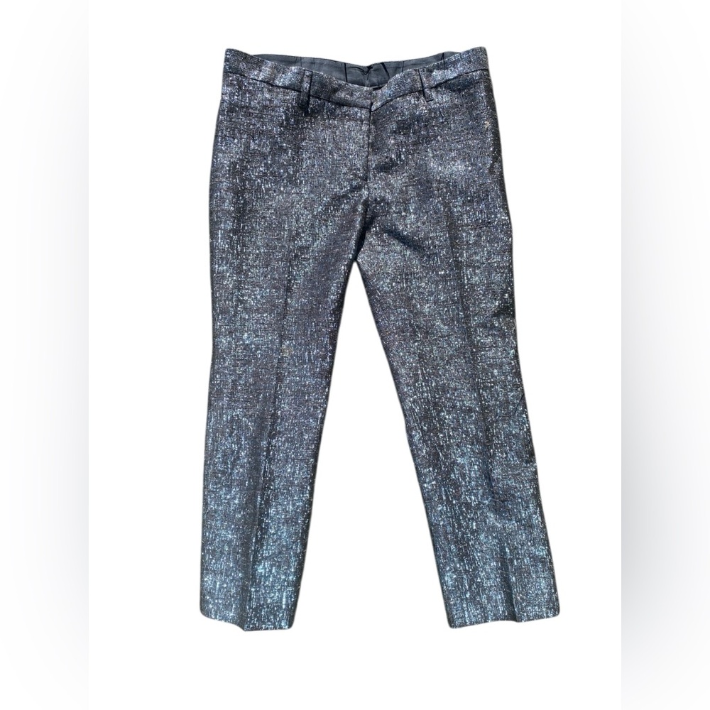 ASPESI SILK COTTON SILVER BLACK METALLIC FLAT FRONT TROUSERS 48 It 14 us